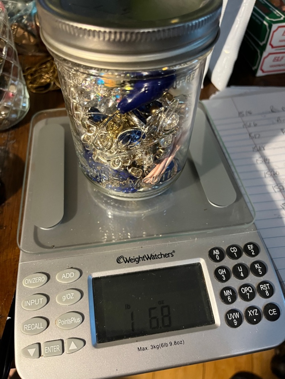 Mason Jar Filled with Blue and Gold Jewelry Charms craft only